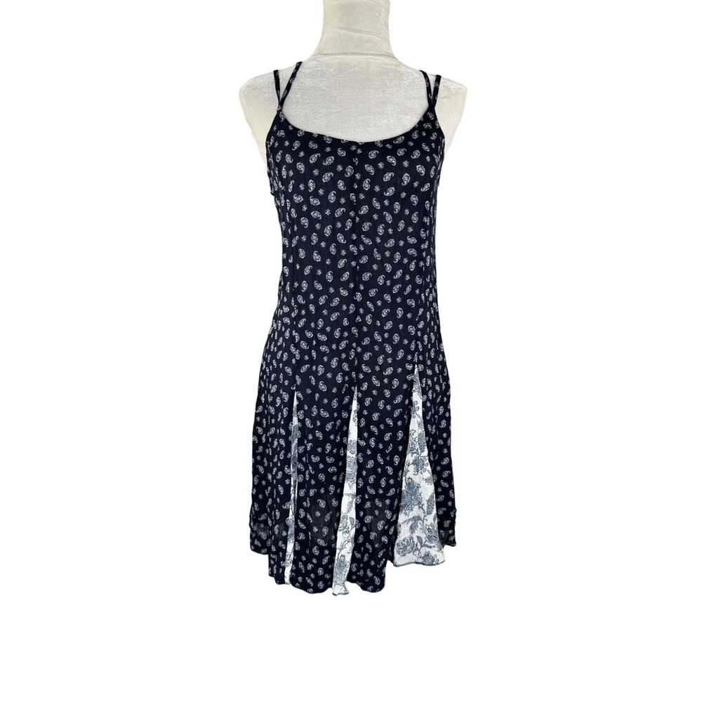 Hem & Thread Navy Paisley Floral Mixed Panel Boho Mini Dress NWT Small